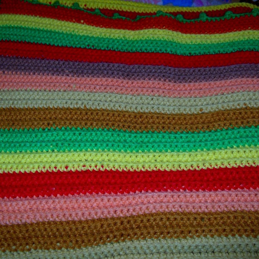 HAND MADE CROCHETED LARGE AFGHAN MULTI COLORED 79" X 38" A